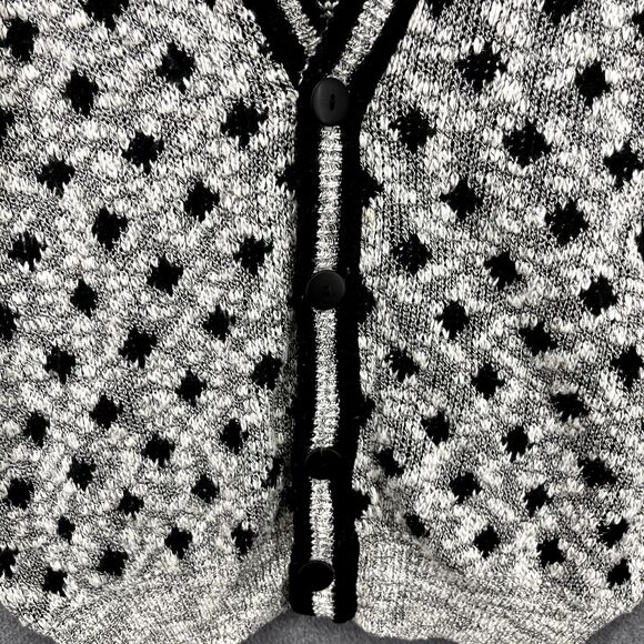 Design Studio Sweater Womens Medium Gray Black dots Cardigan Knit preppy - Picture 5 of 15